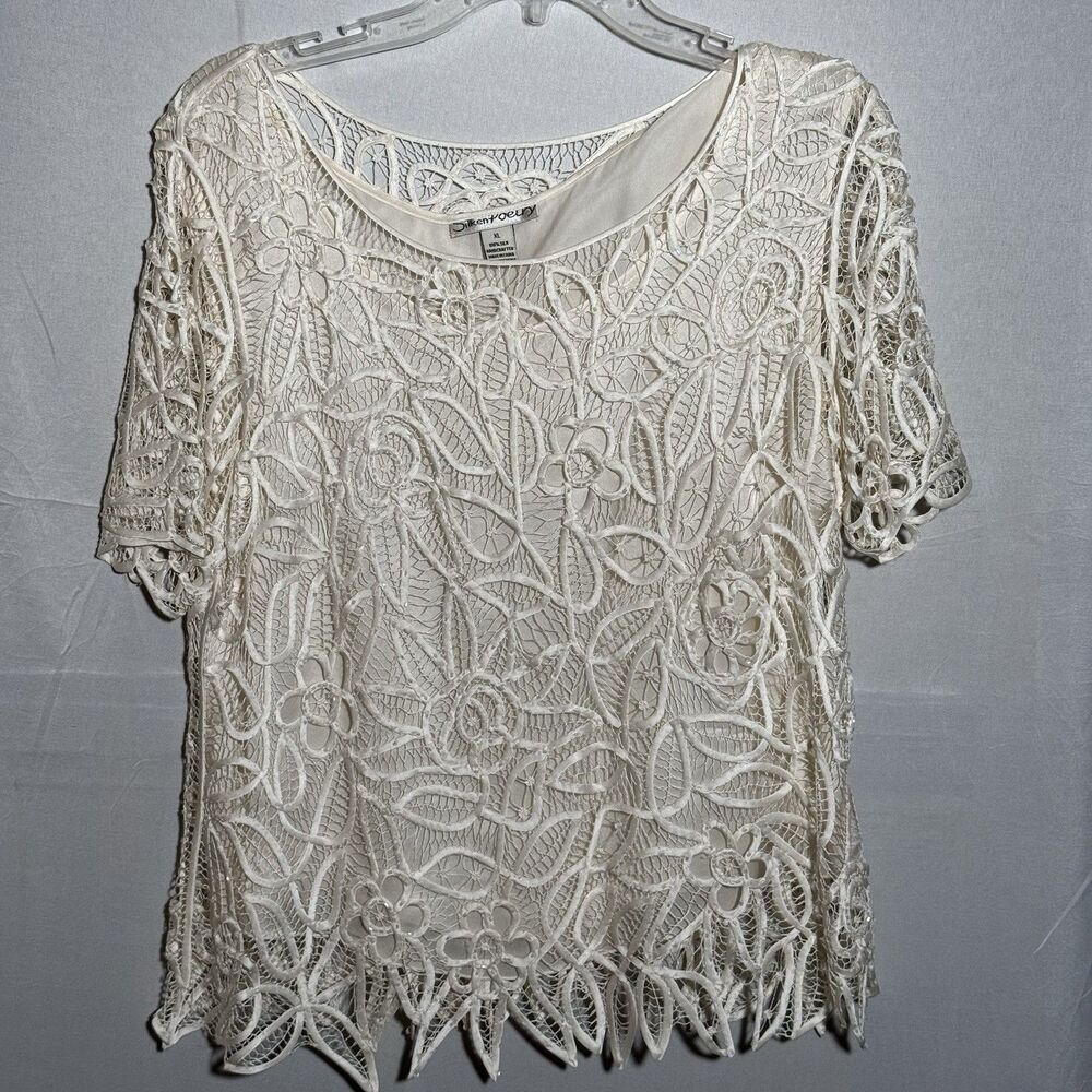 Silken Poetry Ivory Lace Top 100% Silk Blouse Boho XL  Evening Wedding